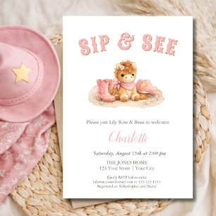 Sip and See Western Little Cowgirl Baby Girl Invitation