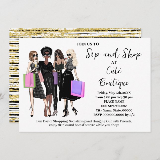 Sip and Shop New Boutique Opening Invitation (Front/Back)