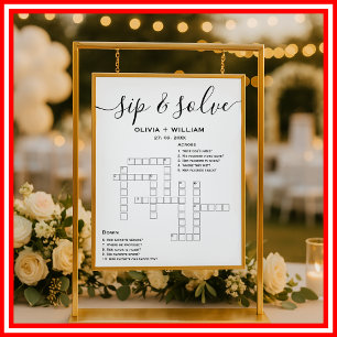 Sip and Solve Custom Wedding Crossword Puzzle Poster