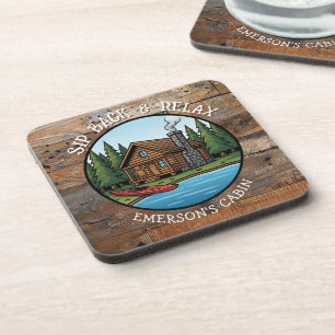 Sip Back and Relax Log Cabin Personalised Coaster