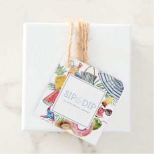 Sip & Dip Pool Party Umbrella Blue Bridal Shower Favour Tags