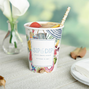 Sip & Dip Pool Party Umbrella Blue Bridal Shower Paper Cups