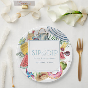 Sip & Dip Pool Party Umbrella Blue Bridal Shower Paper Plate