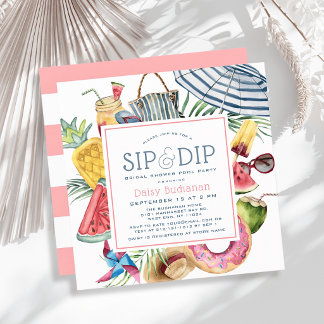 Sip & Dip Pool Party Umbrella Bridal Shower Invitation