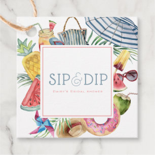 Sip & Dip Pool Party Umbrella Pink Bridal Shower Favour Tags
