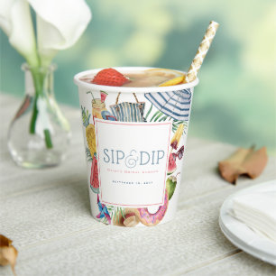 Sip & Dip Pool Party Umbrella Pink Bridal Shower Paper Cups