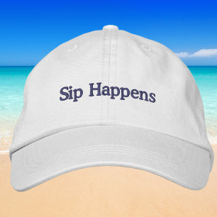 Sip Happens Funny Preppy Wine Baseball Embroidered Hat