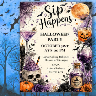 Sip Happens Halloween Cocktail Party Invitation