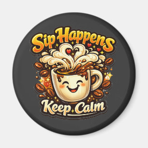 Sip Happens Keep Calm Funny Coffee Lover Quote Magnet