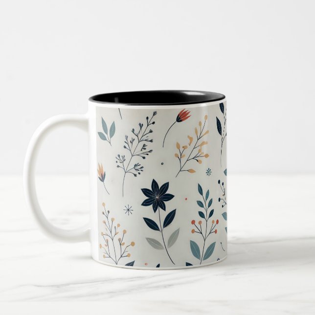 Sip in Bloom: The Leafy Floral Coffee Mug (Left)