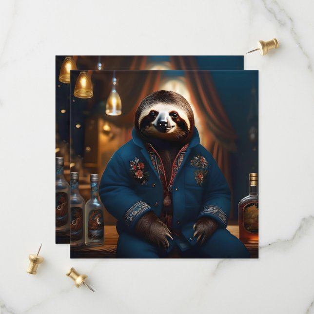 "Sip 'n' Slow: The Cozy Sloth in a Drinking Jacket Save The Date (Front/Back In Situ)