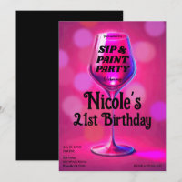 Sip & Paint Pink Wine Glass 21st Birthday Party