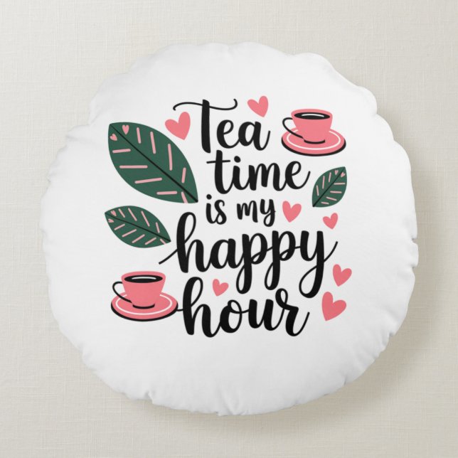Sip, Relax, Repeat – Tea Time Round Pillow (Front)