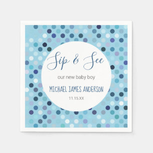 Sip & See Baby Boy Shower Blue Polka Dots Napkin
