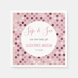 Sip & See Baby Girl Shower Pink Polka Dots Napkin