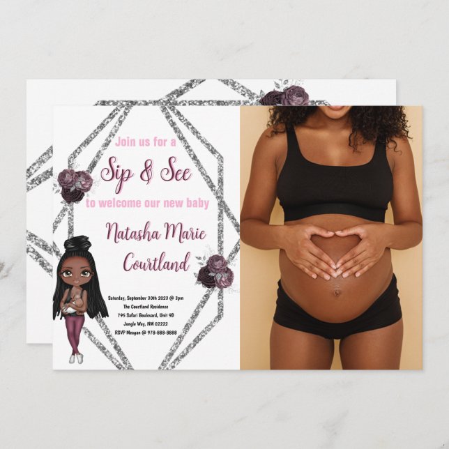 Sip & See Nursing Mother with Newborn Baby Shower Invitation (Front/Back)