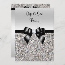 Sip & See  Party Silver Sequins Black Bow