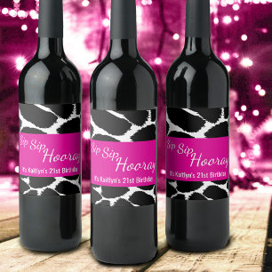 Sip Sip animal print custom birthday wine labels