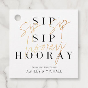 Sip Sip Hoooray Black White & Gold Modern Favour Tags