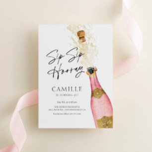 Sip Sip Hooray 21st Birthday Champagne Invitation 