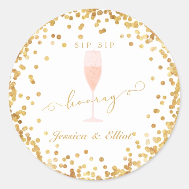 Sip Sip Hooray Bachelorette Engagement Brunch Classic Round Sticker (Front)