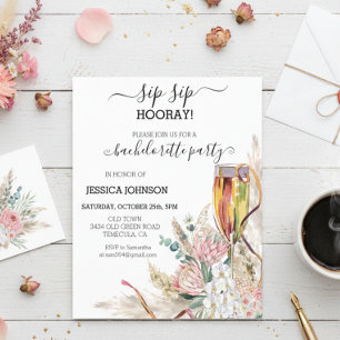 Sip Sip Hooray Bachelorette Party Champagne Boho