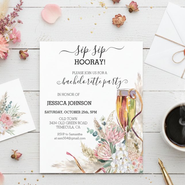 Sip Sip Hooray Bachelorette Party Champagne Boho (Creator Uploaded)