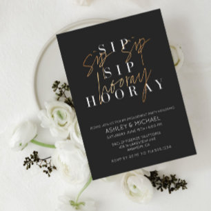 Sip Sip Hooray Black Gold Engagement Announcement