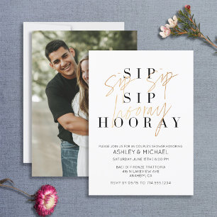 Sip Sip Hooray Black Gold Photo Couple's Shower Invitation