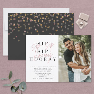 Sip Sip Hooray Black White Photo Couple's Shower Invitation