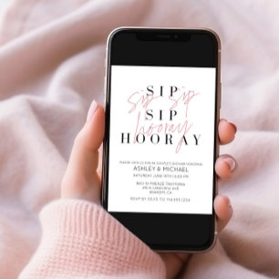 Sip Sip Hooray Black White Photo Couple's Shower Invitation