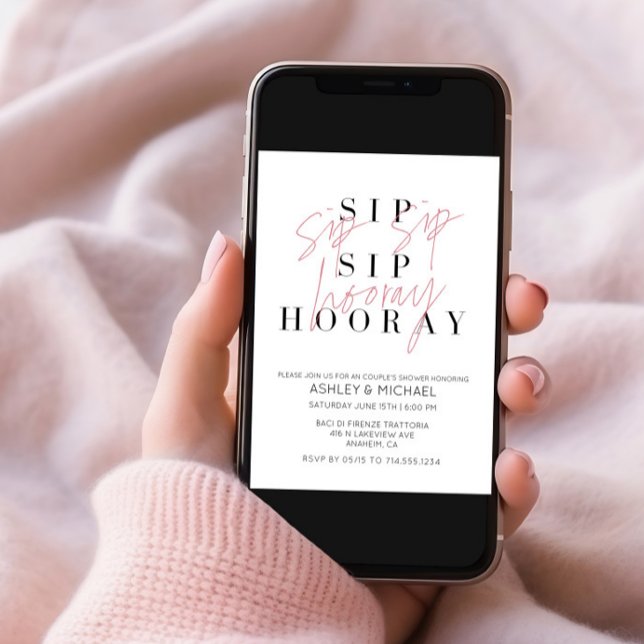 Sip Sip Hooray Black White Photo Couple's Shower Invitation (Creator Uploaded)
