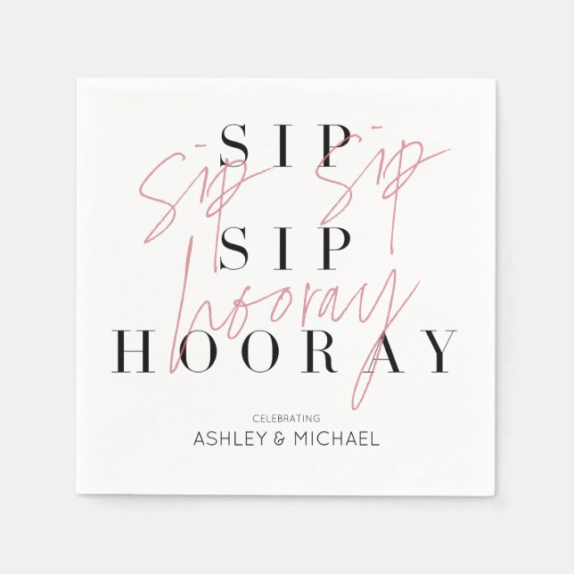Sip Sip Hooray Black White Photo Couple's Shower Napkin (Front)