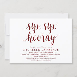 Sip, Sip, Hooray, Bridal Shower Celebration Invita Invitation