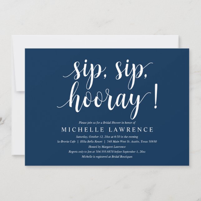 Sip, Sip, Hooray, Bridal Shower Celebration Invitation (Front)