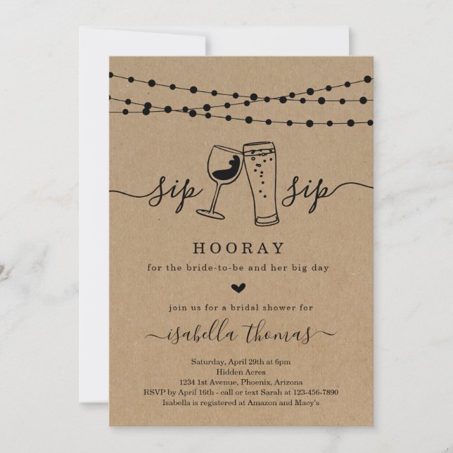 Sip Sip Hooray Bridal Shower Invitation (Front)