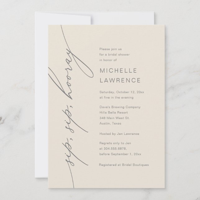 Sip, Sip, Hooray, Bridal Shower Party Celebration Invitation (Front)