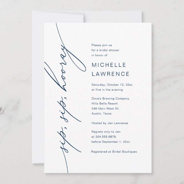 Sip, Sip, Hooray, Bridal Shower Party Celebration Invitation (Front)