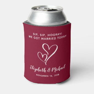 Sip Sip Hooray Burgundy Wedding Favour Can Cooler