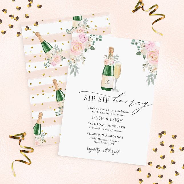 Sip Sip Hooray Champagne Bridal Shower Invitation (Creator Uploaded)