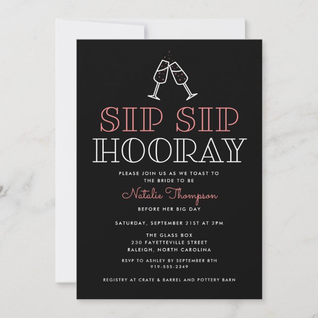 Sip Sip Hooray Champagne Toast Bridal Shower Invitation (Front)