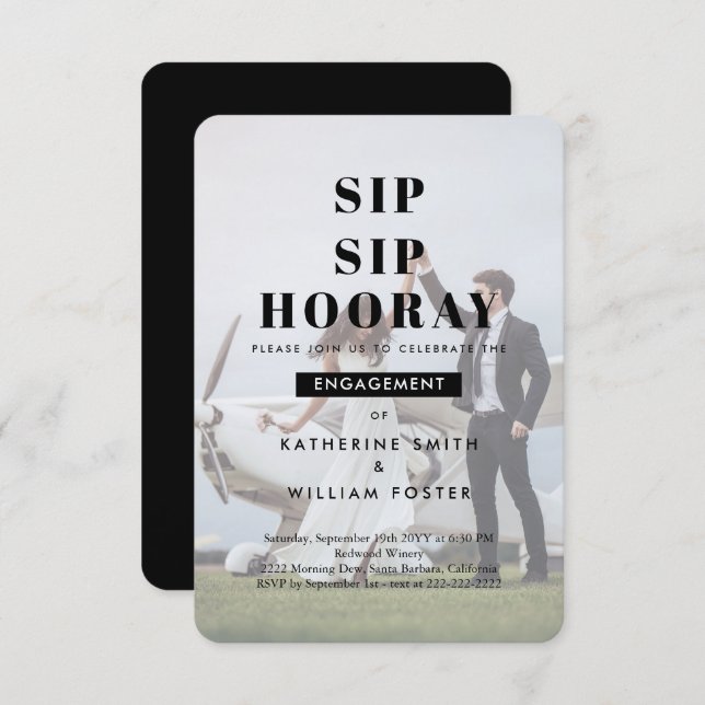 Sip Sip Hooray Chic Photo Engagement Party Invite (Front/Back)