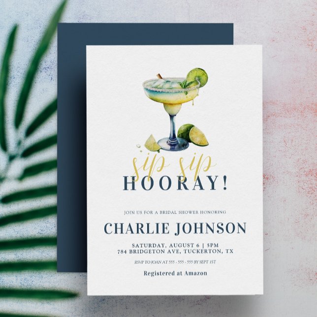 Sip Sip Hooray Chic Tequila Cocktail Bridal Shower Invitation (Creator Uploaded)