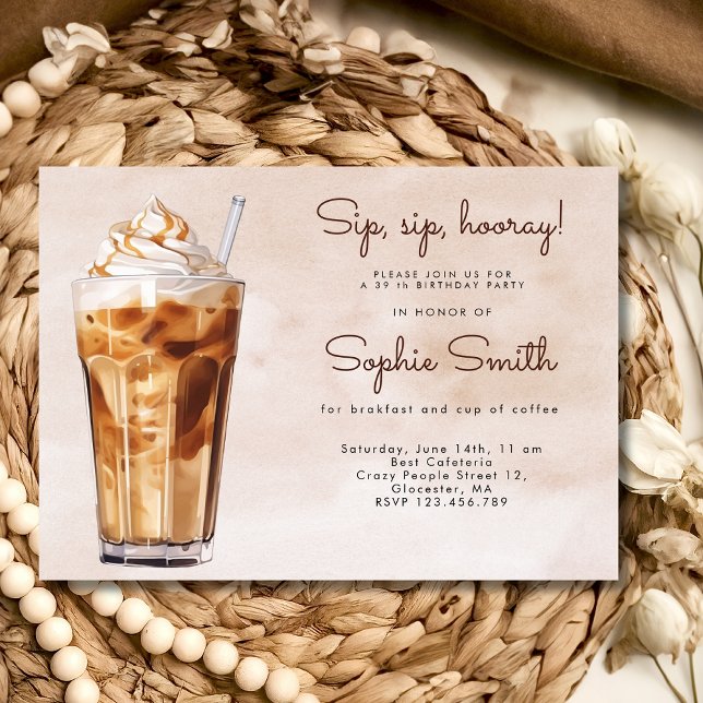 Sip, sip, hooray! coffee birthday brunch invitation (Creator Uploaded)