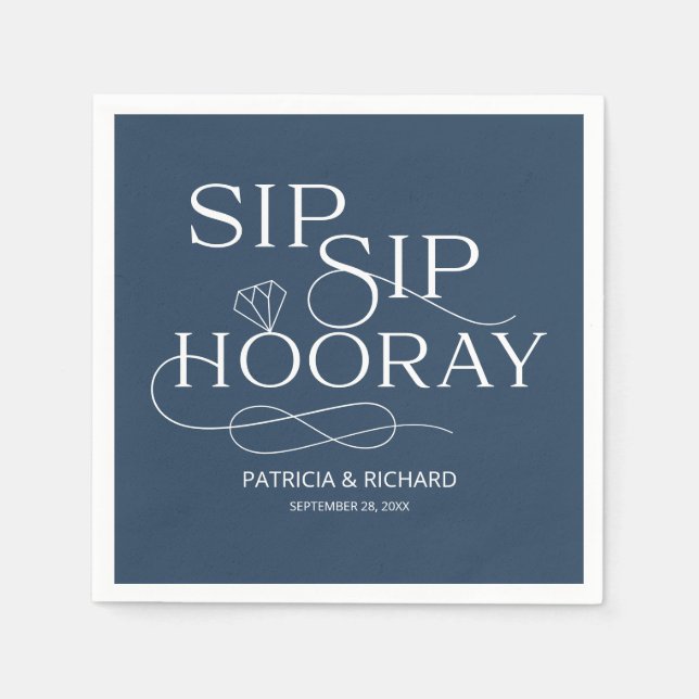Sip Sip Hooray Engagement Party Blue Napkin (Front)