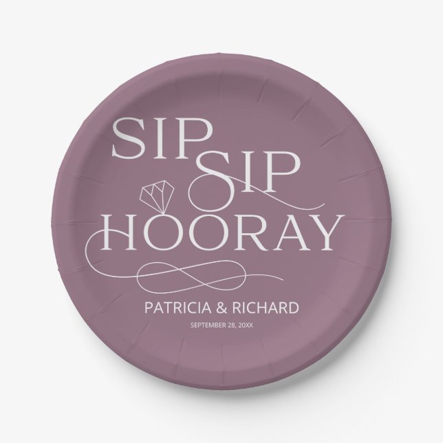 Sip Sip Hooray Engagement Party Purple Paper Plate (Front)