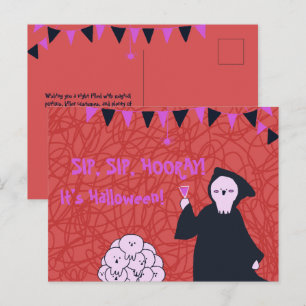 Sip, Sip, Hooray! It's Halloween Cute Grim Reaper Postcard