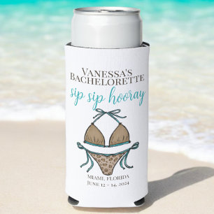 Sip Sip Hooray Leopard Bikini Bachelorette Party Seltzer Can Cooler
