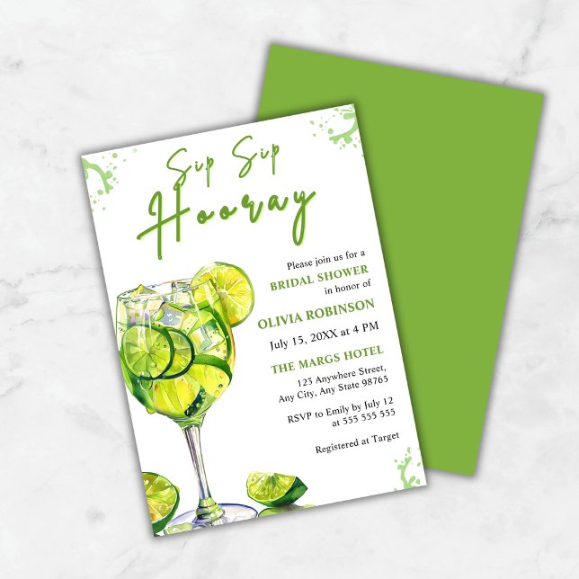 Sip Sip Hooray Margarita Cocktail Bridal Shower  Invitation (Sip Sip Hooray Margarita Cocktail Bridal Shower Invitation  )