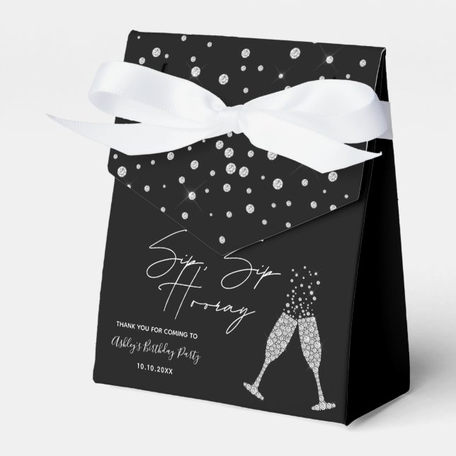 Sip Sip Hooray Modern Black & White Birthday Quote Favour Box (Front Side)